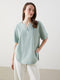 Henley Neckline Plain Linen Blend Women's Blouse